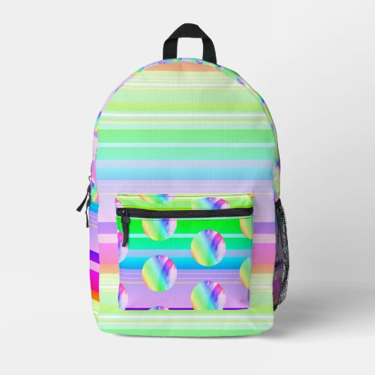Regenbogenfarbene Streifen und Punkte Bedruckter Rucksack (Vorderseite)