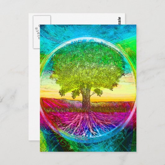 Regenbogenfarbener Baum des Lebens Postkarte (Vorne/Hinten)