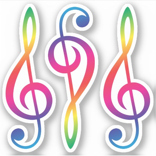 Regenbogenfarbener Treble G clef Aufkleber (Vorderseite)