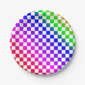 Regenbogenfarbenes Karomuster Pappteller (Vorderseite)