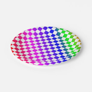 Regenbogenfarbenes Karomuster Pappteller