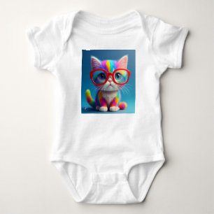 Regenbogenfarbenes Kätzchen mit Brille-46568 Baby Strampler