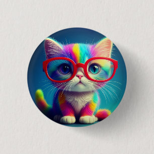 Regenbogenfarbenes Kätzchen mit Brille-46568 Button