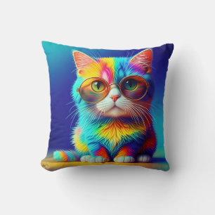 Regenbogenfarbenes Kätzchen mit Brille-46568 Kissen