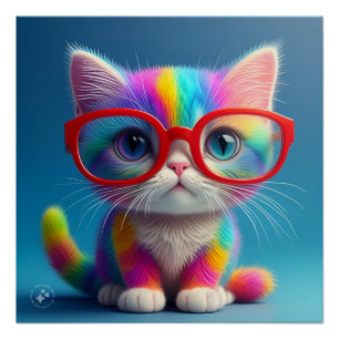 Regenbogenfarbenes Kätzchen mit Brille-46568 Poster