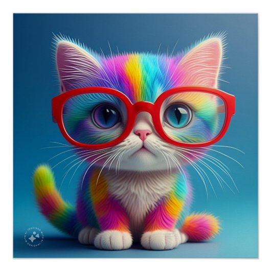 Regenbogenfarbenes Kätzchen mit Brille-46568 Poster (Vorderseite)