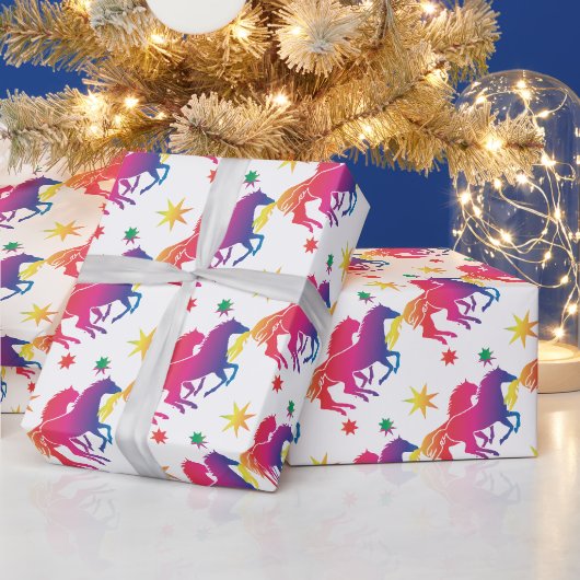 Regenbogenfarbenes Pferd Geschenkpapier (Feiertage)