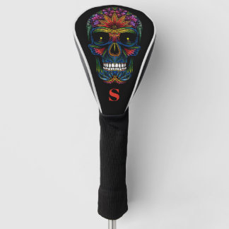 Regenbogenfarbige mexikanische Zuckerschädel-Monog Golf Headcover