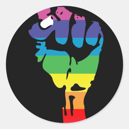 Regenbogenfaust. Runder Aufkleber (Vorderseite)