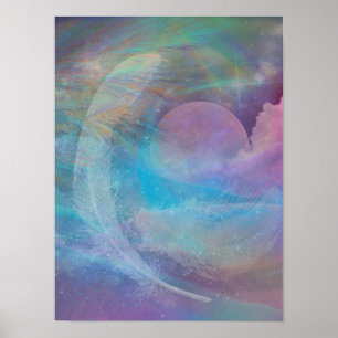 Regenbogenfedern und der Mond Poster