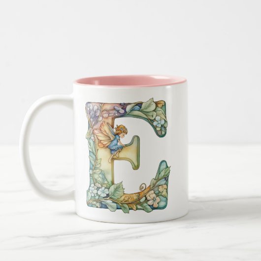 Regenbogenfee Anfangsbuchstabe 'E' Zweifarbige Tasse (Links)
