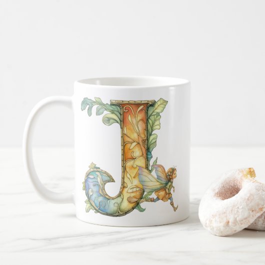 Regenbogenfee Anfangsbuchstabe 'J'  Kaffeetasse (Mit Donut)