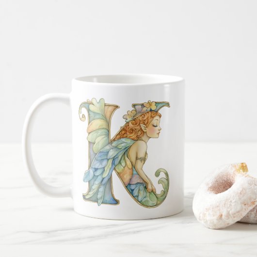 Regenbogenfee Anfangsbuchstabe 'K' Kaffeetasse (Mit Donut)