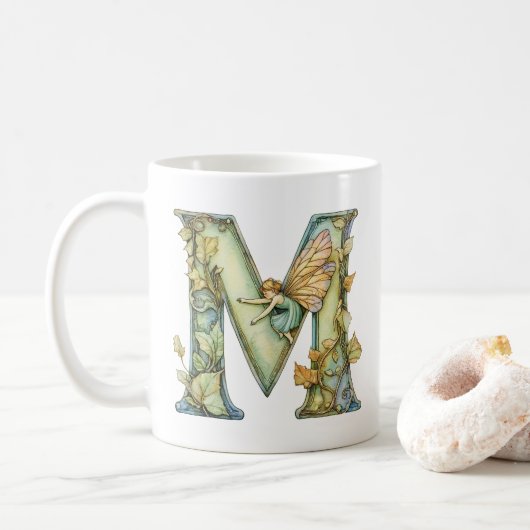 Regenbogenfee Anfangsbuchstabe 'M' Kaffeetasse (Mit Donut)