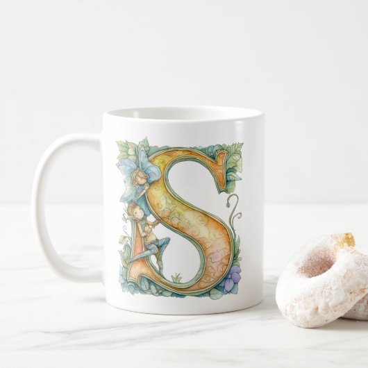 Regenbogenfee Initial 'S' Kaffeetasse (Mit Donut)