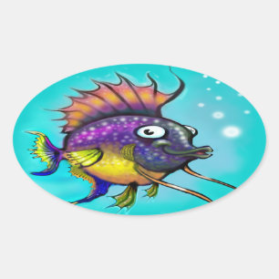 Regenbogenfisch Ovaler Aufkleber