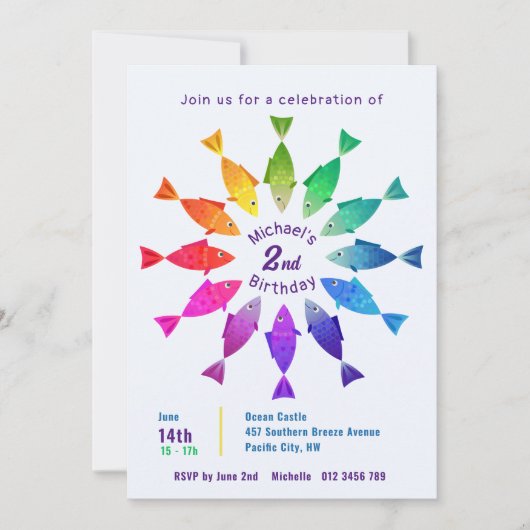Regenbogenfische im Ozean niedliche bunte Muster Einladung (Vorderseite)
