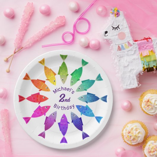 Regenbogenfische im Ozean niedliche bunte Muster Pappteller (Party)