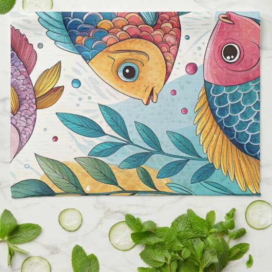 Regenbogenfische unter Wasser Geschirrtuch (Gefaltet)