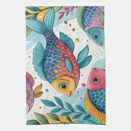 Regenbogenfische unter Wasser Geschirrtuch (Vertikal)
