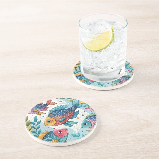 Regenbogenfische unter Wasser Getränkeuntersetzer (Seite)