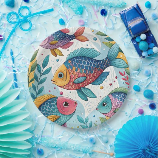 Regenbogenfische unter Wasser Pappteller (Party)
