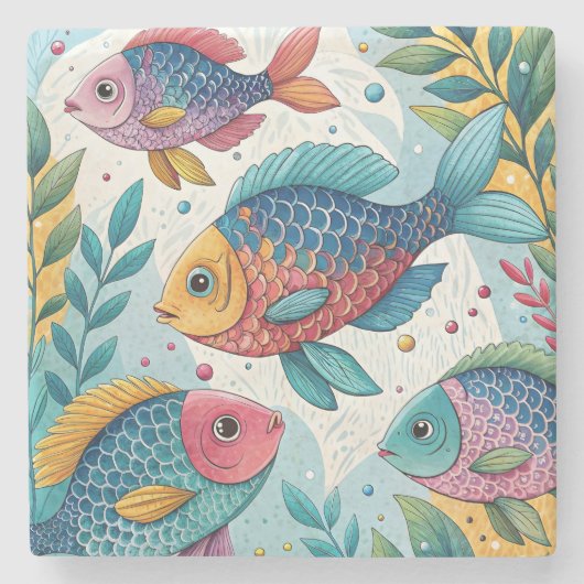 Regenbogenfische unter Wasser Steinuntersetzer (Vorderseite)