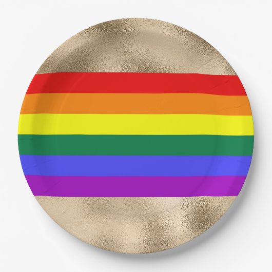 Regenbogenflagge auf Gold Pappteller (Vorderseite)