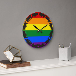 REGENBOGENFLAGGE FARBEN STREIFEN + deine Ideen Große Wanduhr