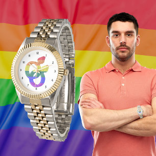Regenbogenflagge für männliches Paar Stolz-Symbole Armbanduhr