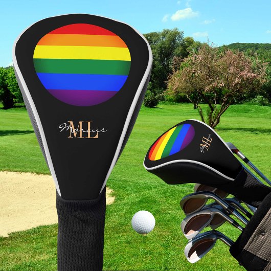 Regenbogenflagge & Golfen mit Monogramm / LGBT Go Golf Headcover