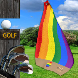 Regenbogenflagge & Golfen mit Monogramm / LGBT Golfhandtuch