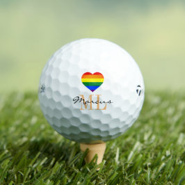 Regenbogenflagge, Herz & Pride Golf mit Monogramm  Golfball