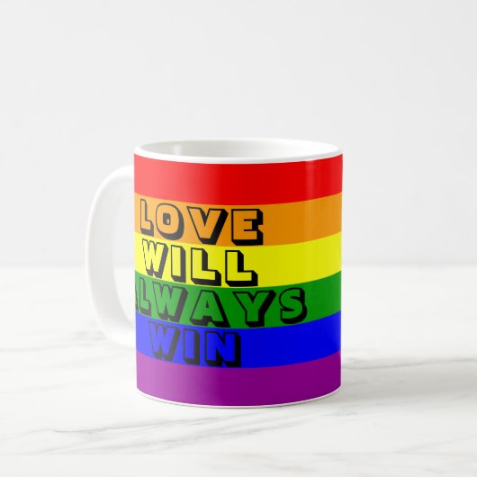 Regenbogenflagge mit Foto Kaffeetasse (Vorderseite Links)