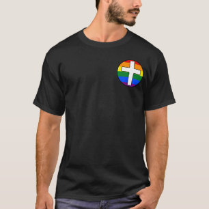 Regenbogenflagge mit Kreuz Meldung auf der Rücks T-Shirt