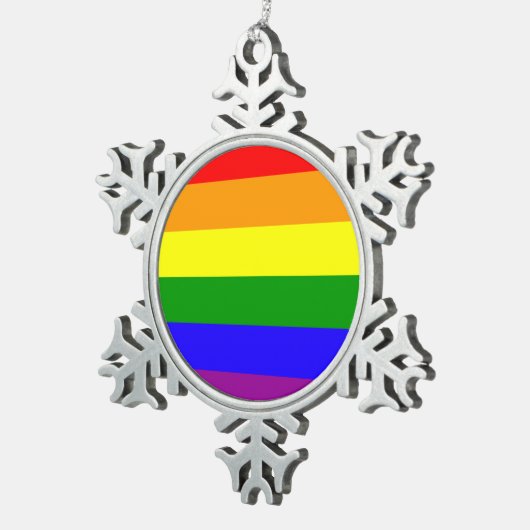 Regenbogenflagge Schneeflocken Zinn-Ornament (Rechts)