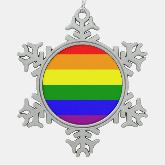 Regenbogenflagge Schneeflocken Zinn-Ornament (Vorderseite)