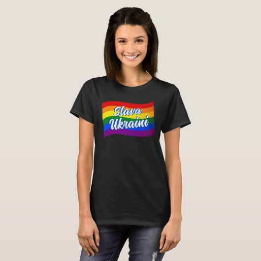 Regenbogenflagge Slava Ukraini Gay Pride LGBT Stol T-Shirt (Vorne ganz)
