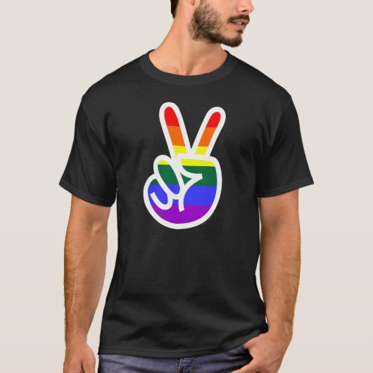 Regenbogenflagge V-Sign Peace T-Shirt (Vorderseite)