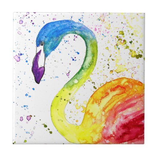 Regenbogenflamingo Tropenvögel Wasserfarbe Niedlic Fliese (Vorderseite)