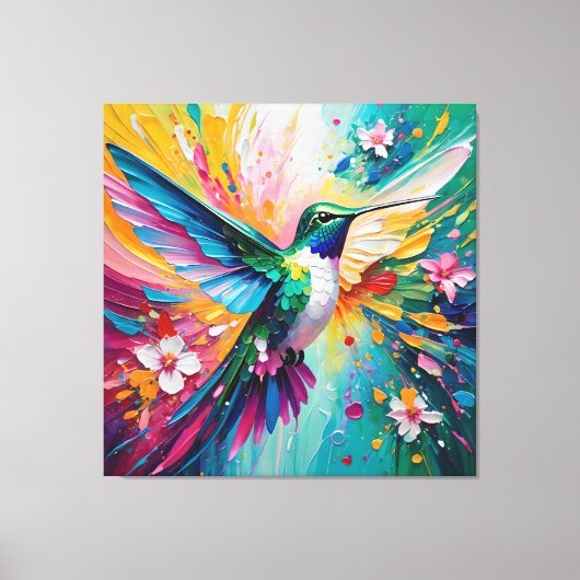 Regenbogenflug: Lebendiger Kolibri Leinwanddruck (Vorderseite)