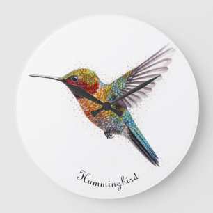 Regenbogenflügel: Lebendige Kolibri-Kunst, individ Große Wanduhr