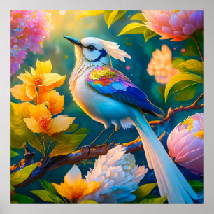 Regenbogenflügeliger Jay-Fantasievogel Poster