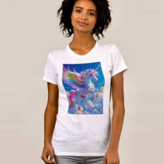 Regenbogenflügeliges tänzelndes Einhorn T-Shirt