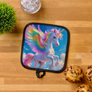 Regenbogenflügeliges tänzelndes Einhorn Topflappen