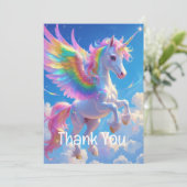 Regenbogenflügelndes tänzelndes Einhorn Dankeskarte (Stehend Vorderseite)