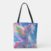 Regenbogenflügelndes tänzelndes Einhorn Tasche (Rückseite)
