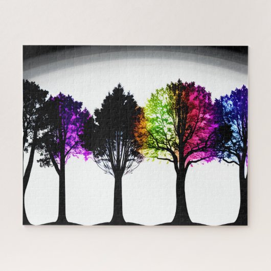 Regenbogenfoliage auf Schwarzen Silhouetten Puzzle (Horizontal)