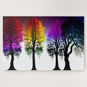 Regenbogenfoliage auf Schwarzen Silhouetten Puzzle