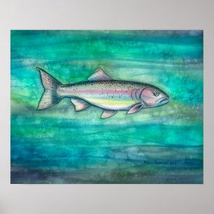 Regenbogenforelle Aquarellfarbe Druck von Molly Ha Poster